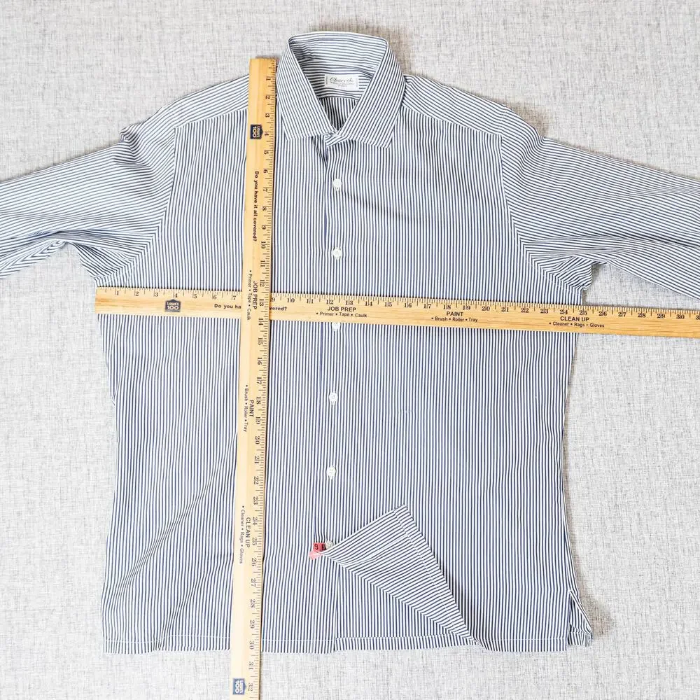 Charvet Paris Men's Classic fit Dress Shirt Blue Striped cotton 16 neck